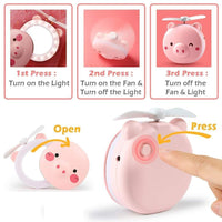 Piggy Glow – 3-in-1 Pocket Fan, LED Mirror & Light
