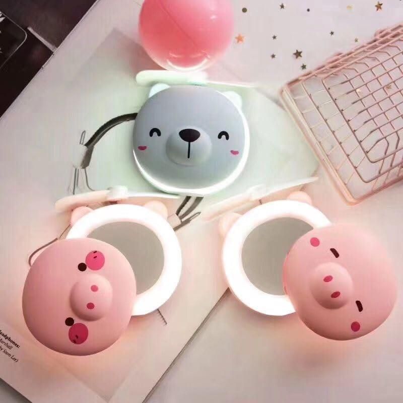 Piggy Glow – 3-in-1 Pocket Fan, LED Mirror & Light